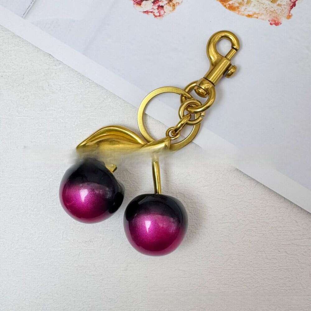 DHessentials Stylish Cherry Keychain - Fashion Resin Car Key Holder with Metal Hook, Cute Fruit Bag Charm Accessory for Women (6x12.5cm)