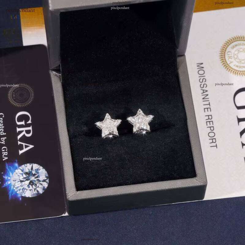 High-end Stock Hip-hop Jewelry Sier Screw Back Pentagram Silicone Stone Earrings