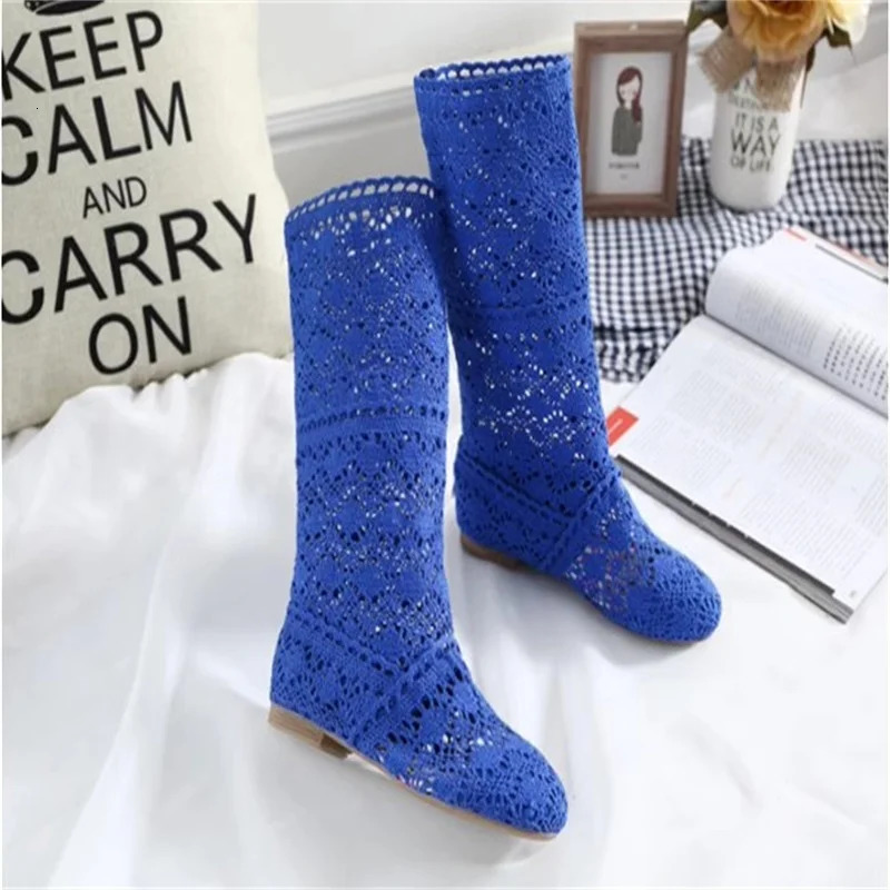 Womens spring high boots wool hollow fashion summer white lace ladies flat casual shoes 250801