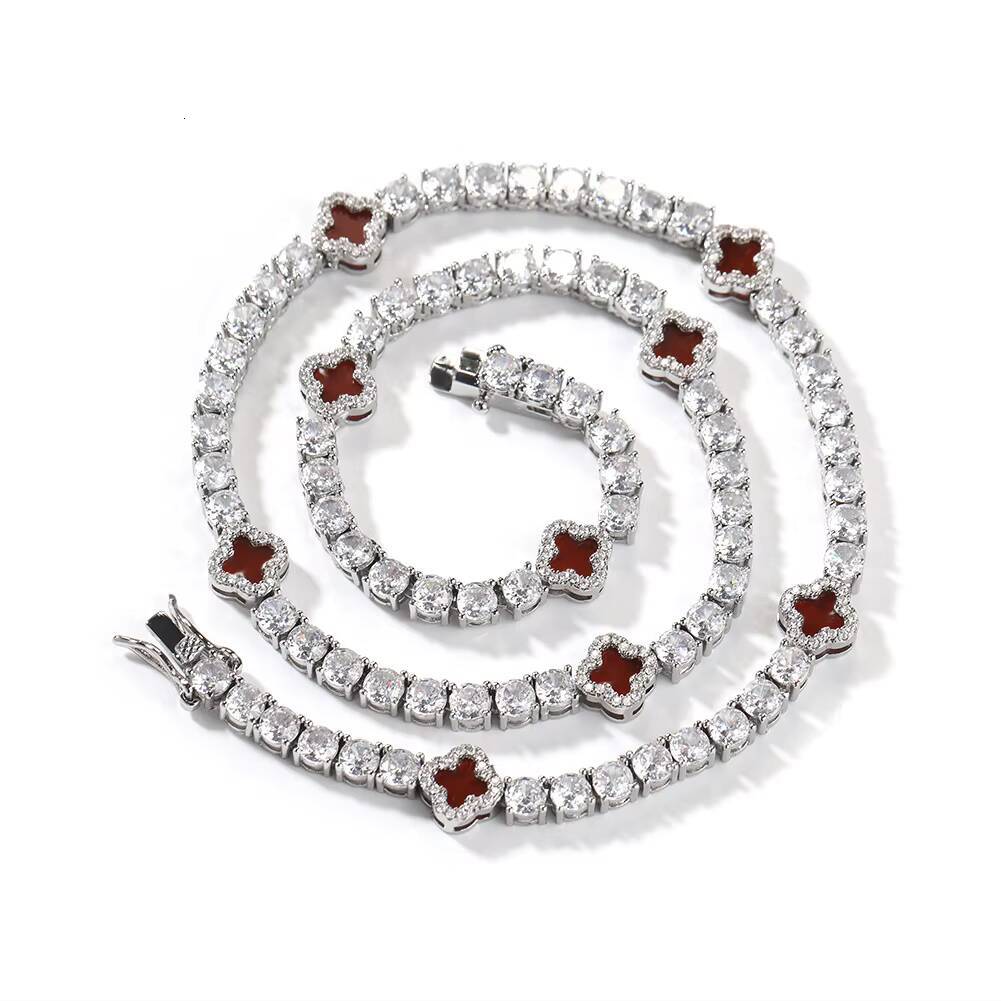 Hot Sales New 925 silver Iced Out Moissanite Elegant Black Four Leaf Clover Tennis Chain Choker Necklaces Fashion Jewelry for Women