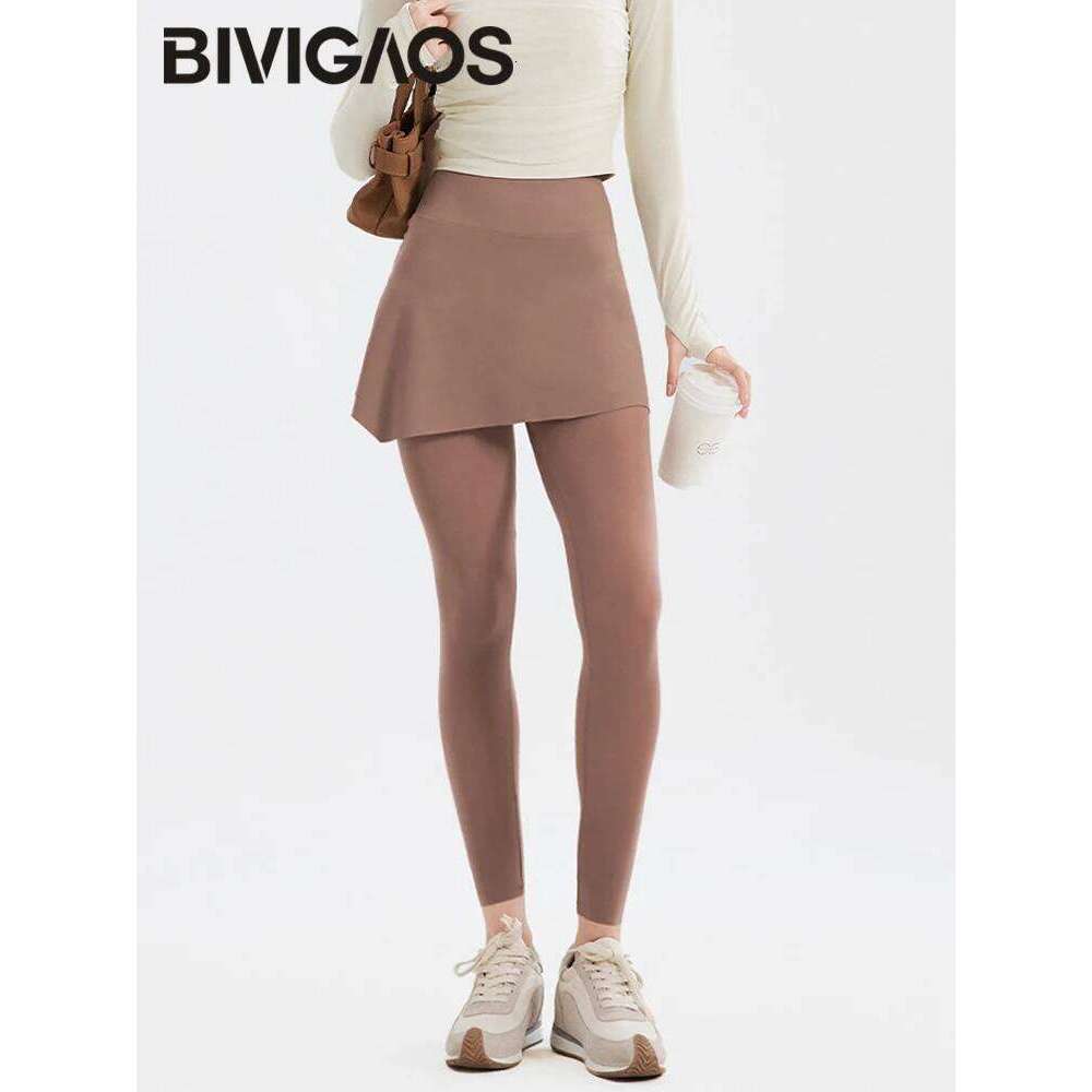BIVIGAOS New Summer Ultrathin Fake Two Piece Women Slim Tight Sunscreen Facial Mask Pants Skirt Sports Fiess Leggings