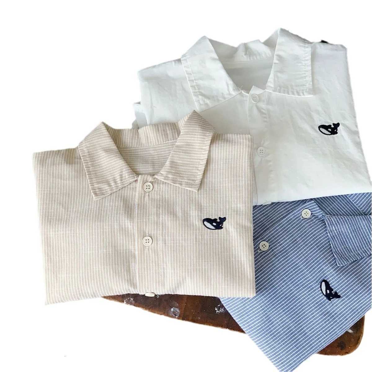 Autumn Baby Boys T-shirt Animal Embroidery Turn Down Collar Toddler Boys Tops Single Breasted Cotton Versatile Kids Boys Shirts X250806