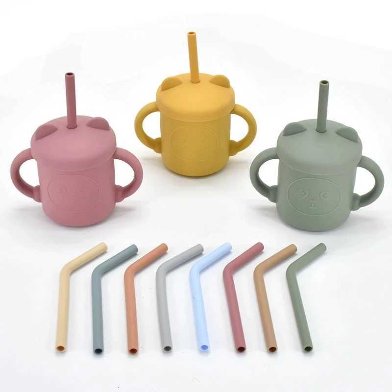 2025 Baby Feeding Drinkware Straw Cup Baby Cartoon Learning Feeding Cup Food Grade Silicone Toddler Water Bottle Tableware BPA Free X2508061