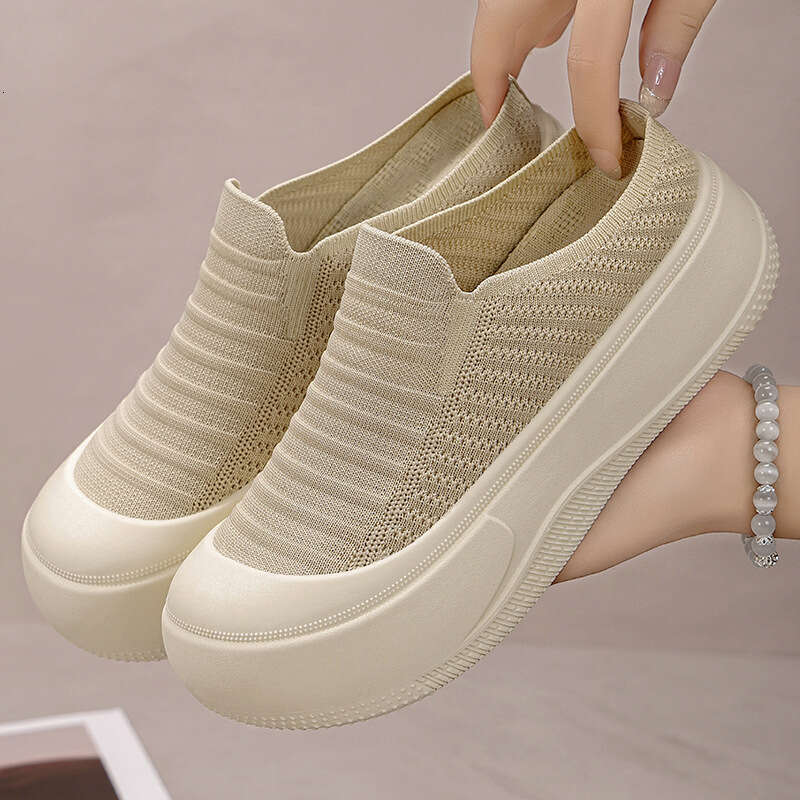 Women's Summer Breathable Thick-Soled Outdoor Closed-Toe Solid Color Shallow Mouth Height-Increasing Shoes Simple Soft-Soled Half Slippers