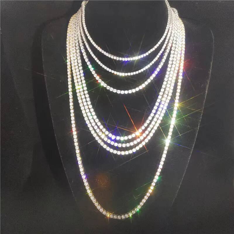 Wholesale Hip Hop Bling Jewelry 3mm 4mm 5mm 16 18 20 22 24inch Moissanite Out Iced Tennis Necklace Jewelry Tennis Chain