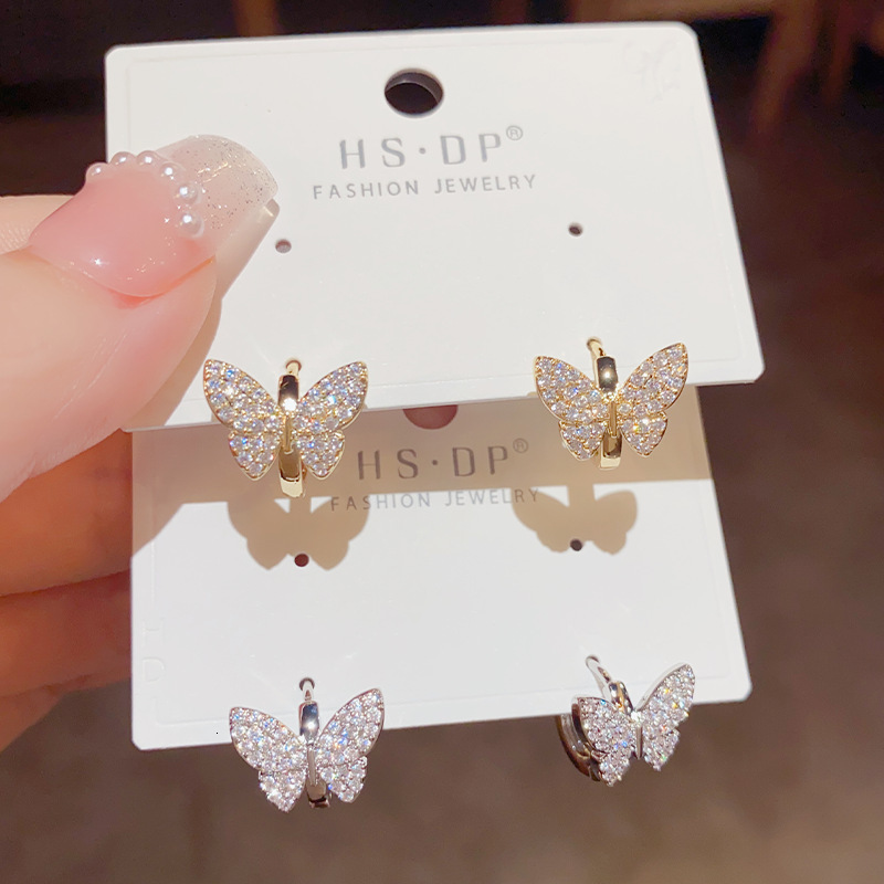 TikTok Same Style Fashionable Elegant High-end Micro-inlaid Butterfly Simple Niche Design Versatile Commuting Earrings