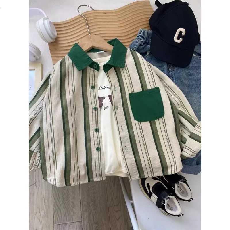 Childrens Corduroy Stripe Shirt Autumn 2025 New Style Little Boys Rascal Handsome and Stylish Boys Spring and Autumn Top 2-10Y X250806