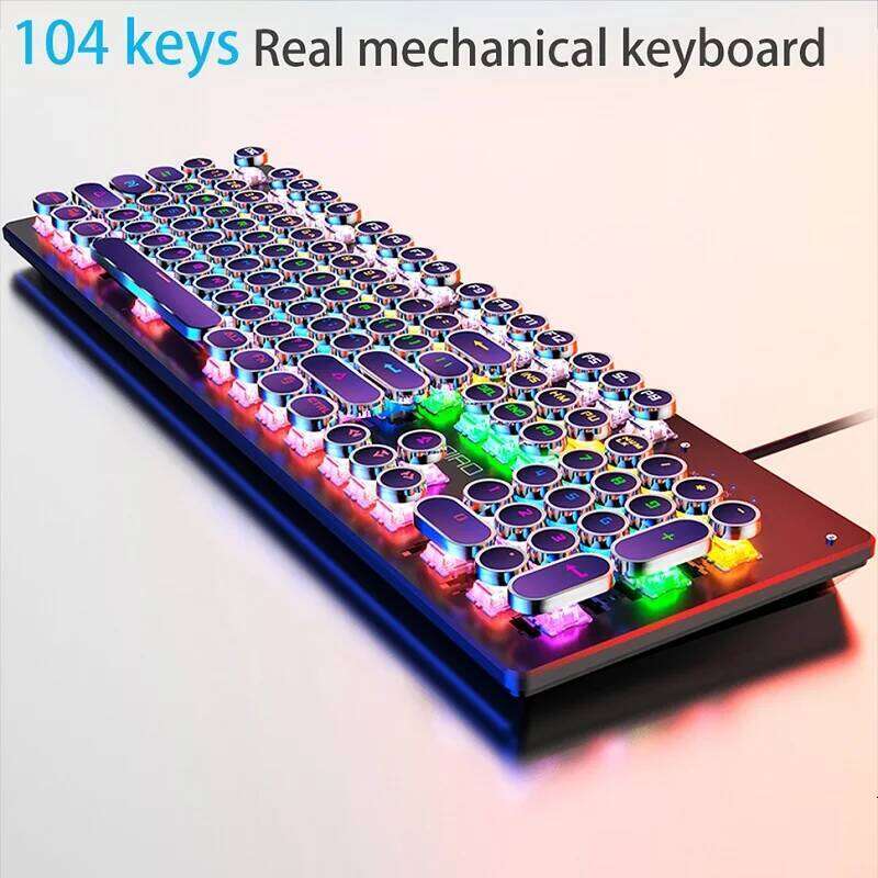 Designer retro punk mechanical keyboard blue black brown switch keys USB wired game RGB backlight for PC laptop gamers