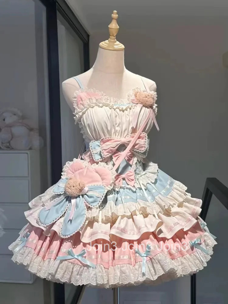 Summer Japanese Sweet Kawaii Lolita Dress Women Casual Cute Bow Puffy Princess Dress Y2k Fashion Elegant Evening Party Dress New