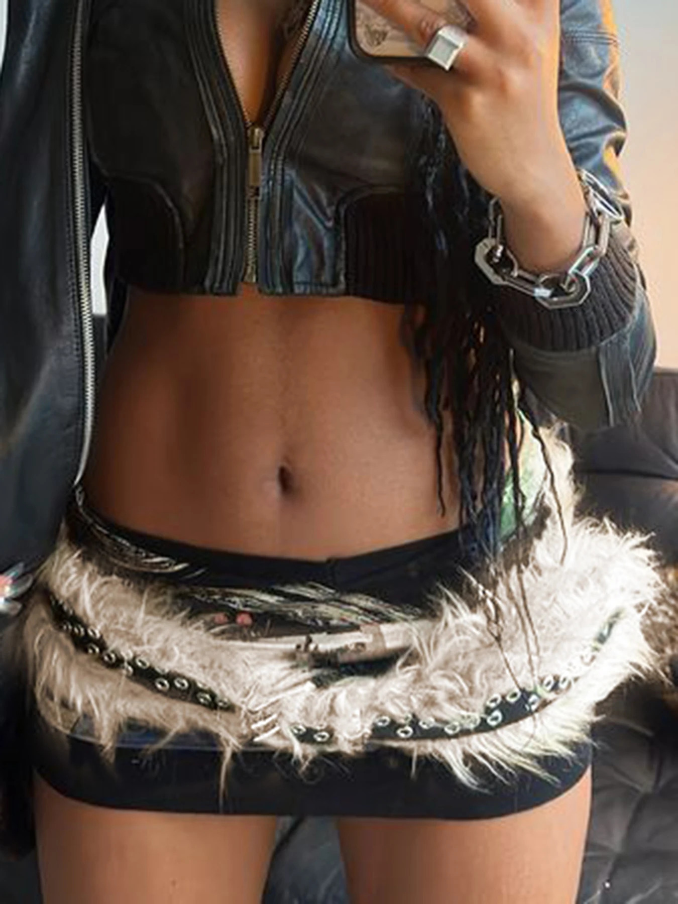 Faux Fur Spliced Pu Fashion Women's Belts Chic All-Match Khaki Y2k Retro Wild Style Accessorie Exquisite 250730