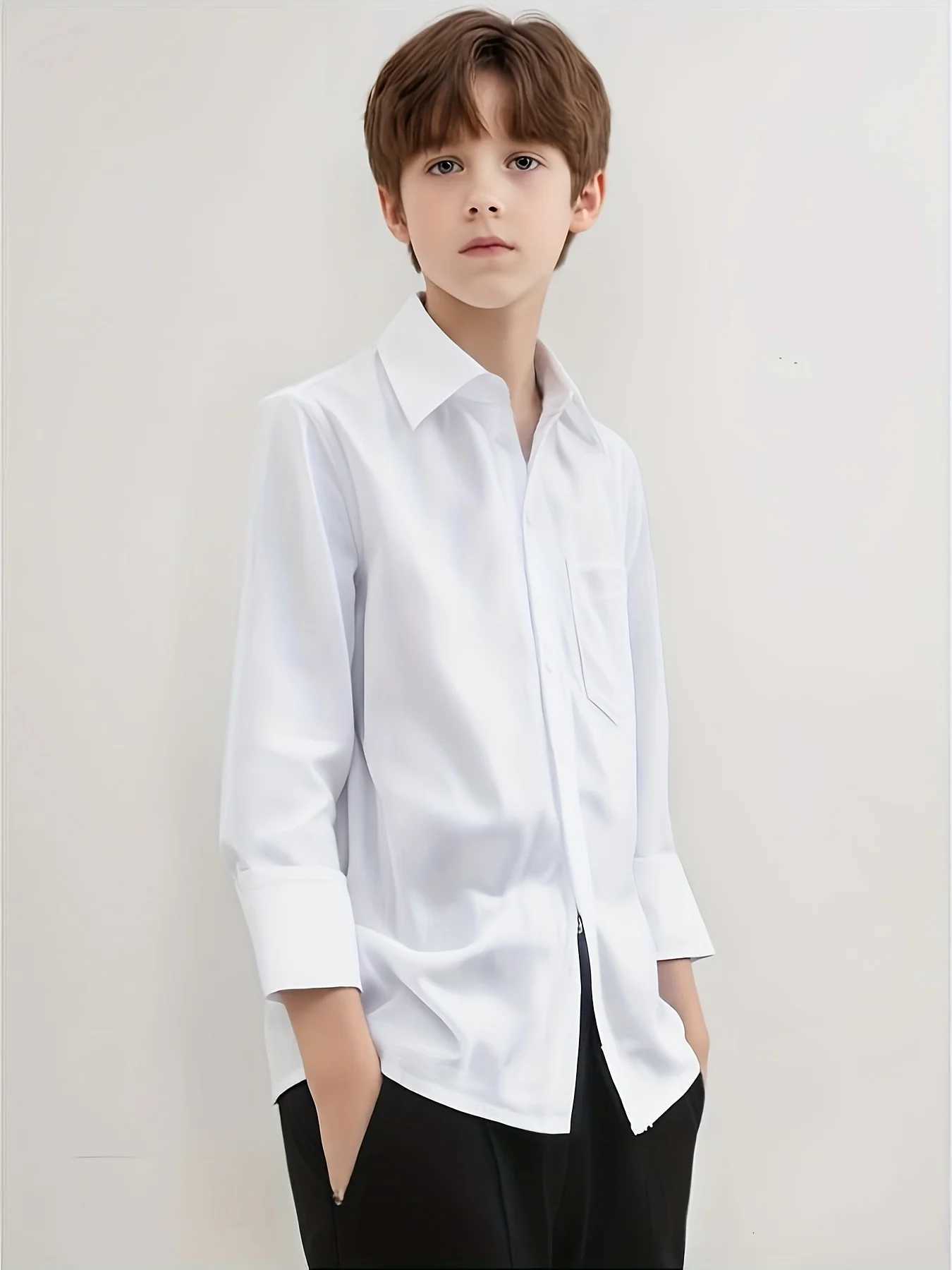 Boys Shirt Complimentary Bow Tie Long Sleeve Single Breasted Casual Comfortable Teens Shirt Wedding Birthday Party Size 2-16Y X250806