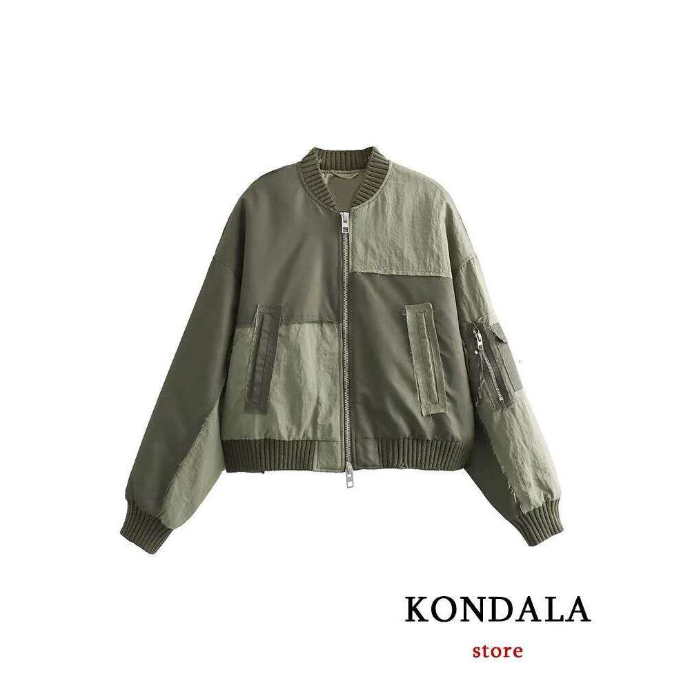 Streetwear Armygreen Bomber Women Patchwork Zipper Pockets Oversized Jackets Fashion Winter Spring Coats