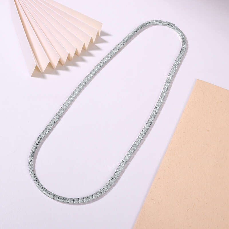 Hip-Hop Sier Inlaid Moissanite chain Single Row Necklace INS Multiple Specifications Tennis Chain 4mm Women's Style