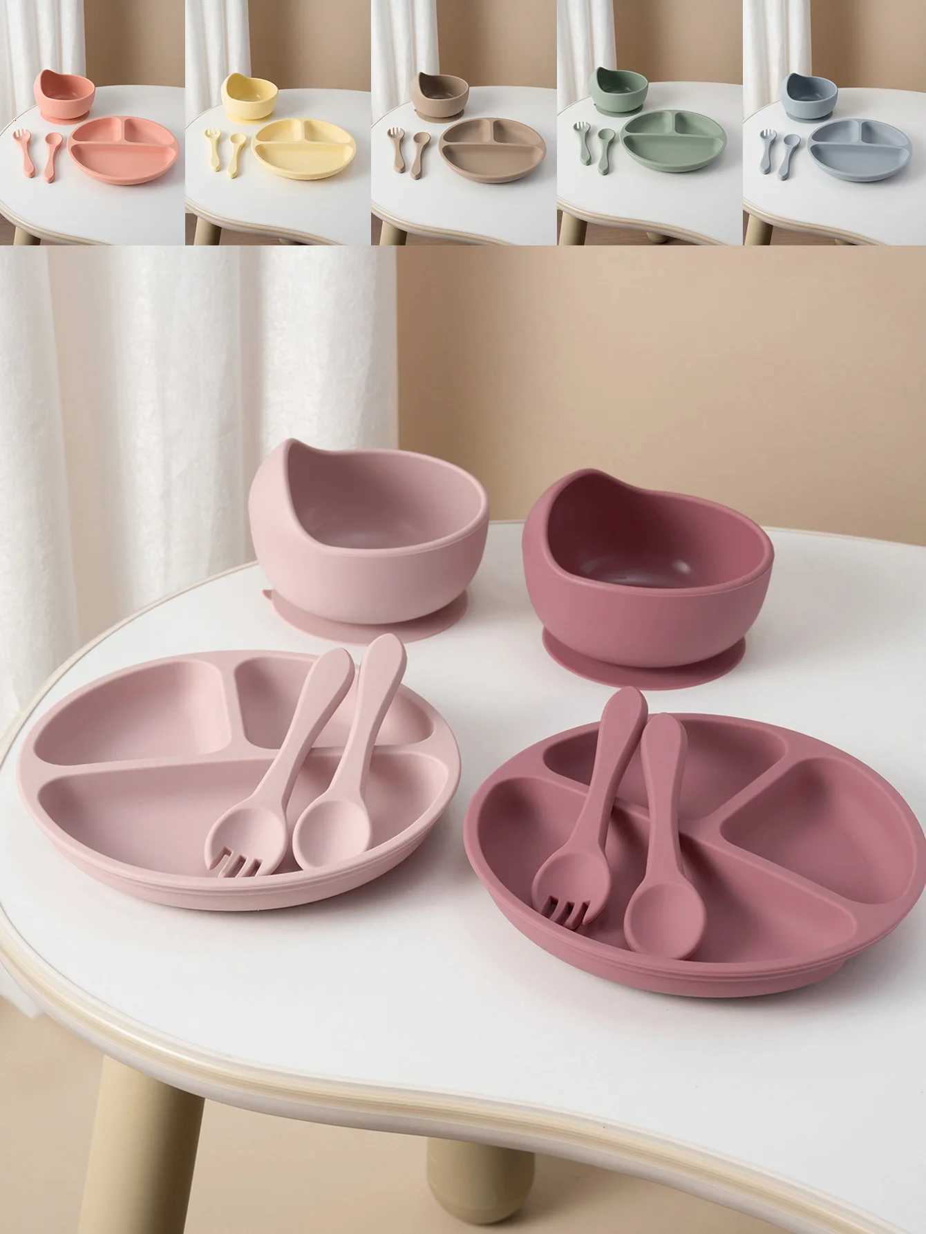 4PCS Baby Silicone Feeding Set Suction Dishes Plate Spoon Fork BPA Free Sucker Bowl Toddler Training Tableware Essentials X250806