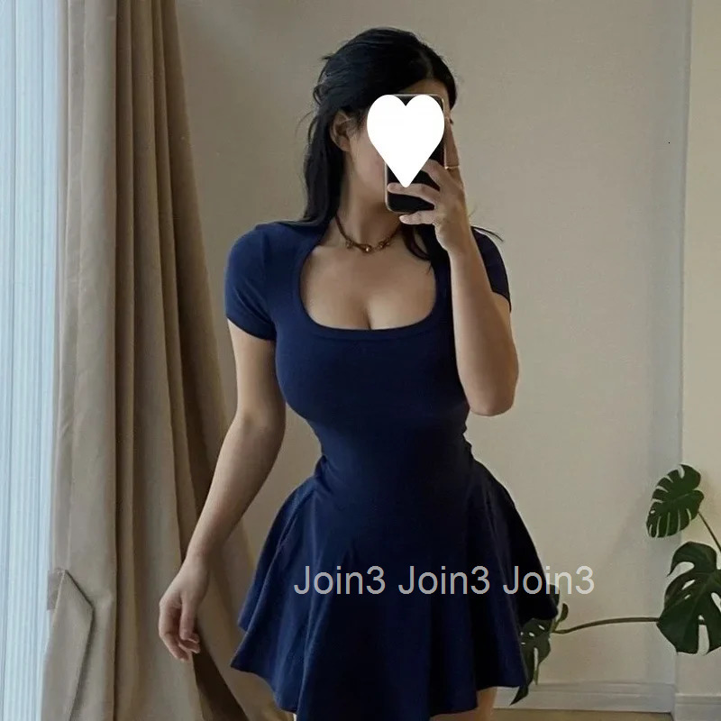 Elegant Dress Black Square Collar Womens Summer New Style Mini Skirt Fashionable Casual Day Dress