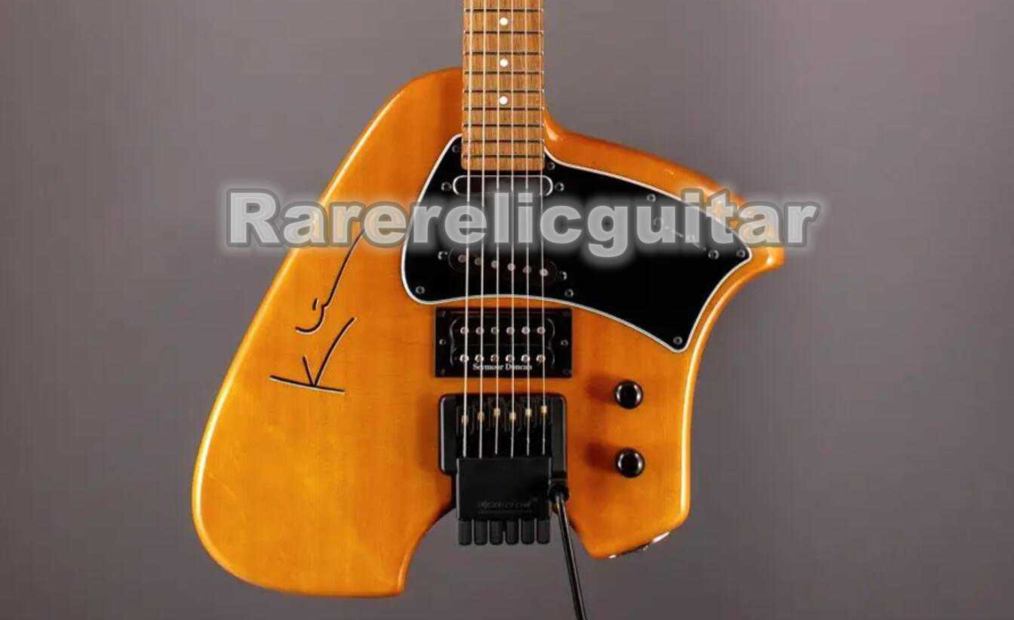 Klein Natural Yellow Headless Electric Guitar Mahogany Body Vibrato Arm Tremolo Bridge Whammy Bar