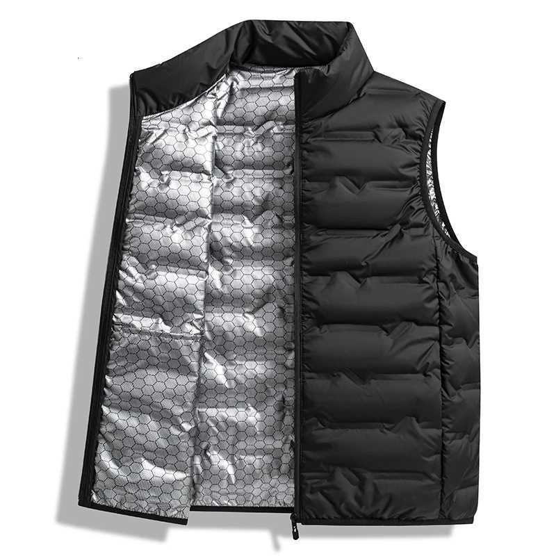 Graphene Self-heating Down Vests Men Solid Windproof Pleated Winter Vests Classic Stand Collar Warm Waistcoats W250806