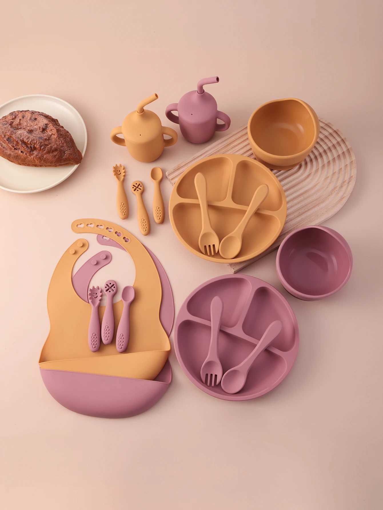 9PCS Silicone Baby Feeding Set Suction Plates Bowl Bib Sippy Cup BPA Free Toddler Self Weaning Essentials Tableware X250806