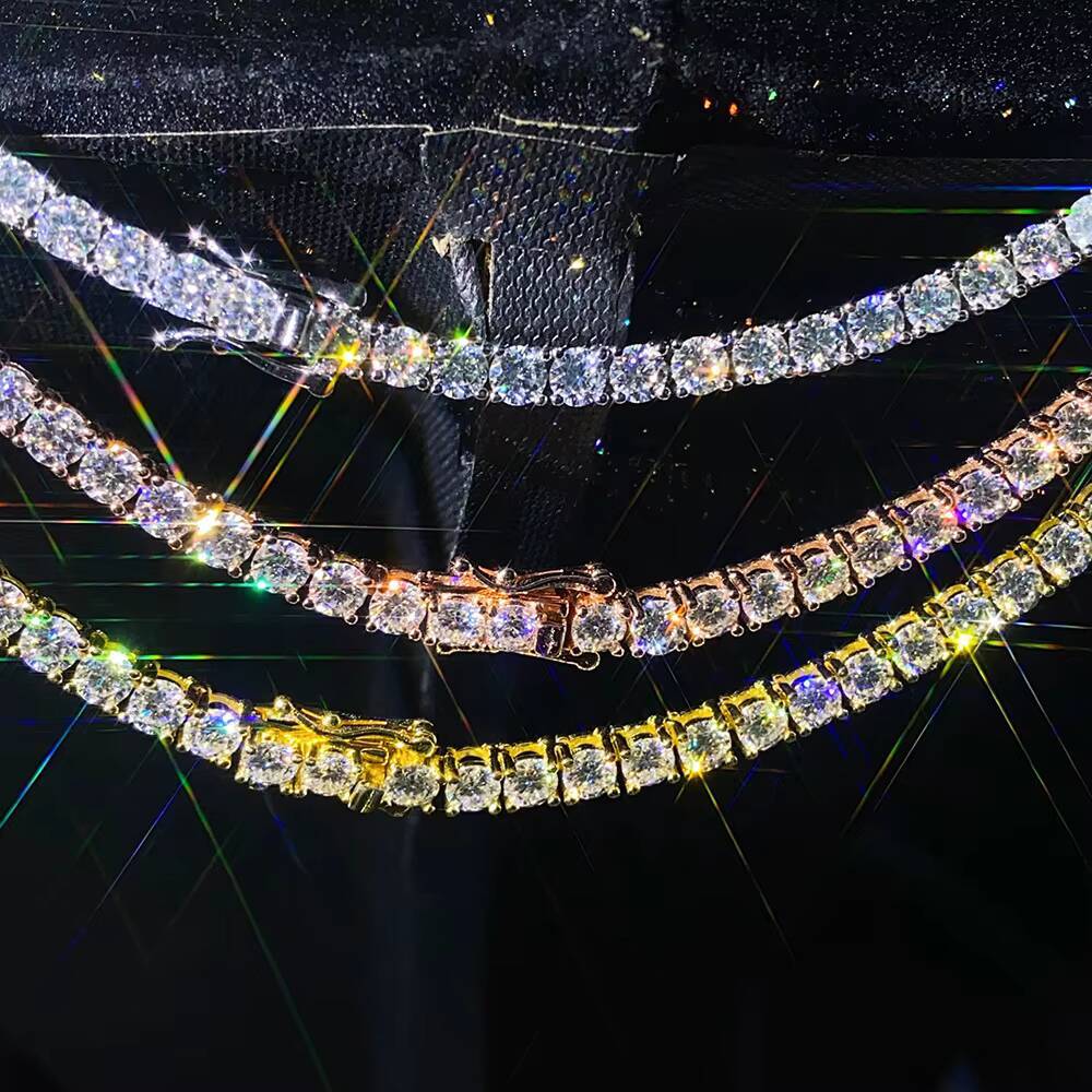 Moissanite 4mm Chain Link Necklaces Chain Hip Hop Jewelry 4mm Moissanite S925 Silver Tennis Chain Necklaces for Men Women