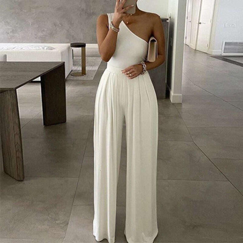 New Women's Fashion Asymmetrical Neck Elegant High Waist Sexy Wide Leg Jumpsuit For Women 661 B5