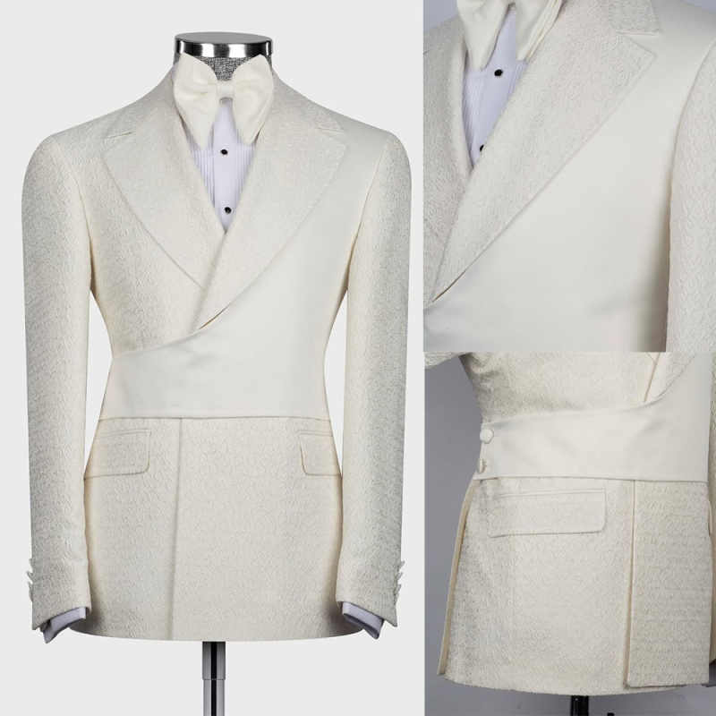 Gentleman Wedding Tuxedos Jacquard 1 Piece Set Jacket Notched Lapel Men Suits Designer Belt Groom Wear Party Suit Customized