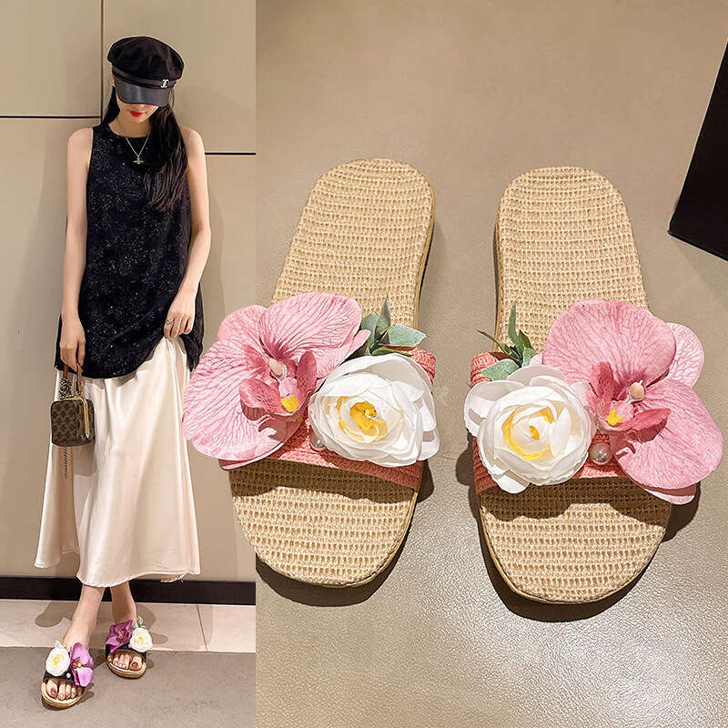 Summer Elegant Lady Butterfly Orchid Linen Sandals for Women, Girly Non-Slip Home Cute All-Season Wearable