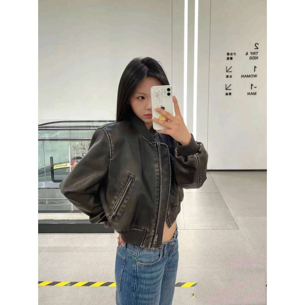 hoodie Women's new vintage imitation leather bomber jacket coat top women's style jacket