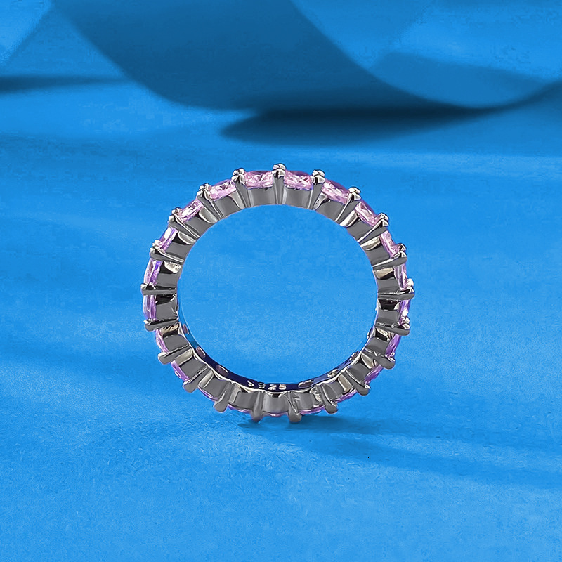 Hui Zhi Wing Jewelry S Silver Row Full Pink mond Ring Simple Daily Ins Style