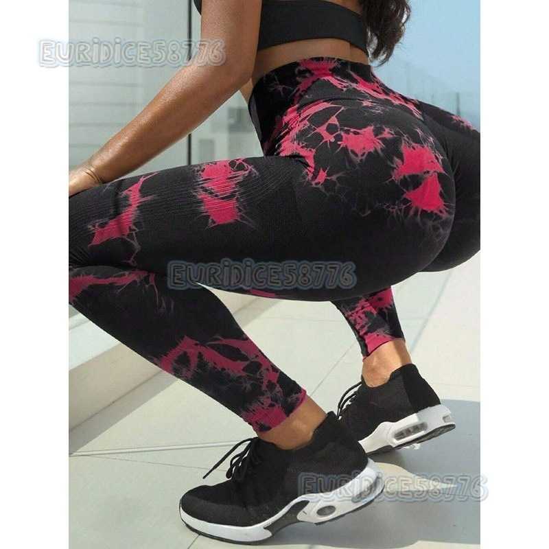 New Tie-dye Floral Yoga Pants Sweat-absorbing High-waist Tummy Control Tight-fitting Hip-lifting Fitness Pants Running Sports Pants H250806
