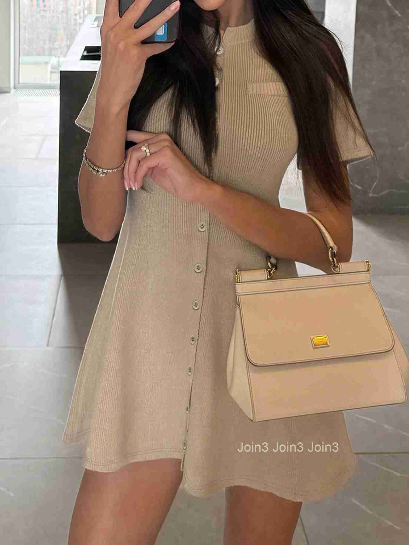 Cuteandpsycho Knitted A-line Casual Elegant Dress Basic Slim Solid Button Vintage Short Sleeved Clothes Harajuku Elastic Outfits