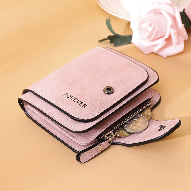 New Women's Wallet Multi-Card Slot Buckle Matte Leather Short Coin Purse High-End Large Capacity PU Card Holder