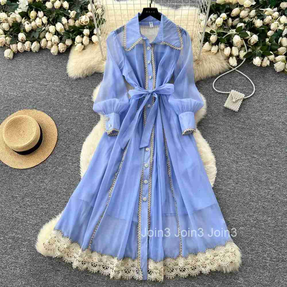 Vintage Elegant hollow out lace Dress Chic A-line Fashion Spring Long Sleeve Vestidos Women Dress