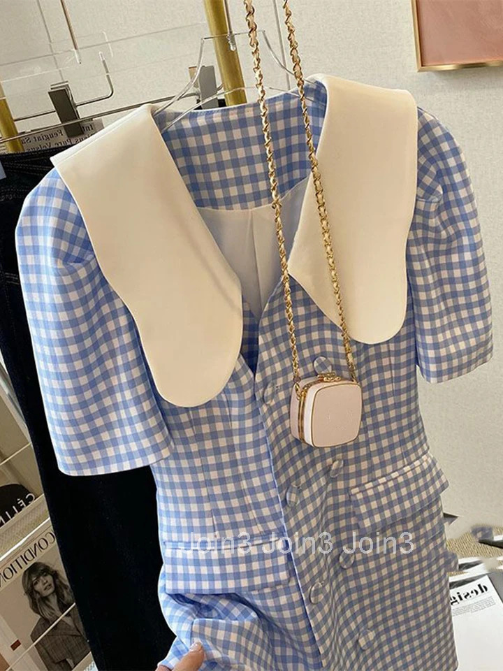 French Vintage Women Dress Summer Plaid Dresses Casual Puff Sleeve Fashion Ladies Elegant Chic Loose Dress