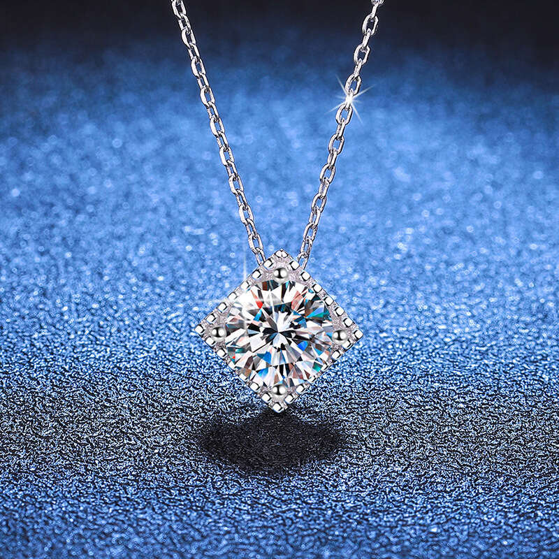 Iced Out VVS Simple Sugar Cube 1 2 ct Pendant D Color Moissanite Necklace for Women