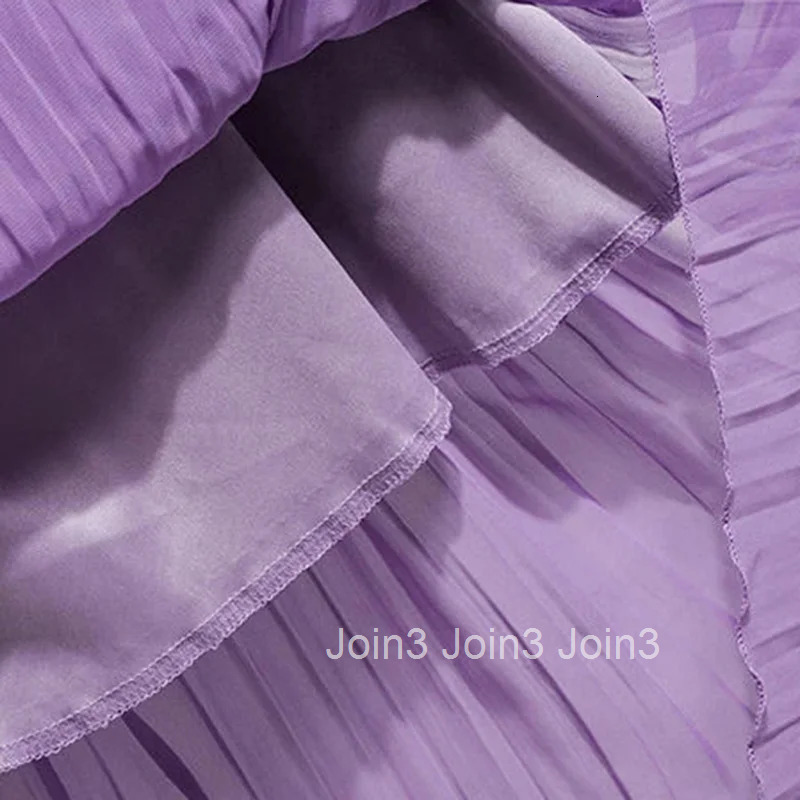 Lavender Ruffled Collar Pleated Elegant Lace Up Chiffon Womens Dress A-Line Knee-Length Dresses For Women Clothing Fashion