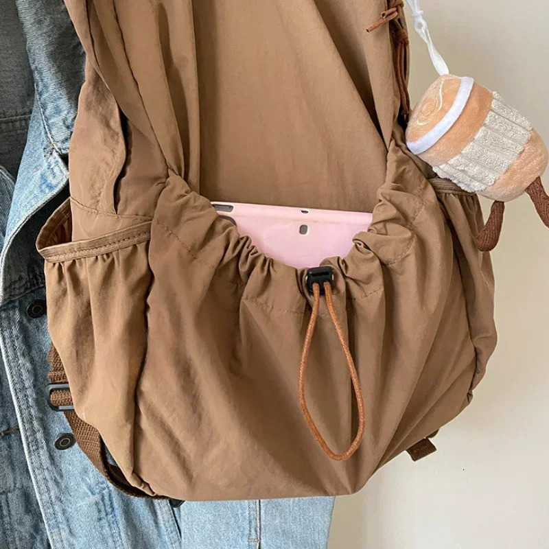 Casual Backpack Women Large Capacity Fashion Junior High School Student Pleat Schoolbag Cloth Bag Korean Travel Backpack 250625