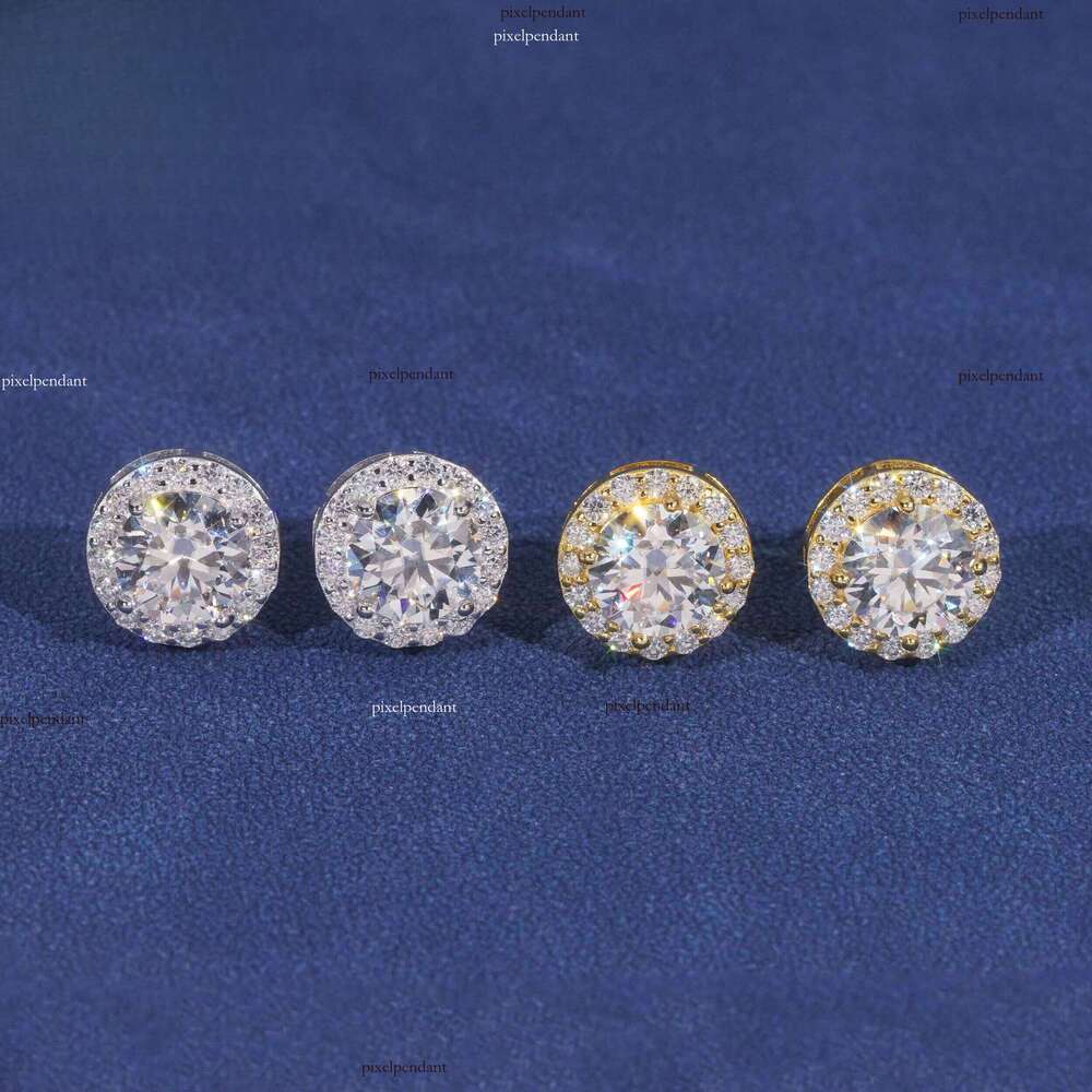 Ready to Ship Pass Tester Iced Out Boutique Hip Hop Jewelry Screw Back S VVS Moissanite Stud Women Earrings