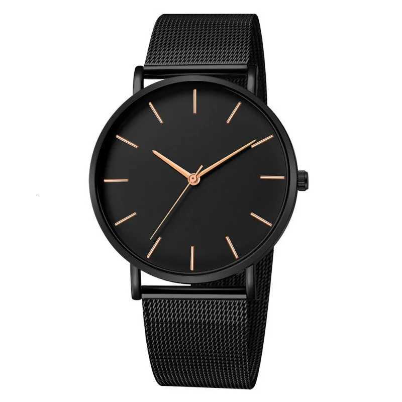 Fashion Ultra Thin Creative Black Stainless Steel Quartz Mens Simple Fashion Business Wrist Clock Male Watches W250806