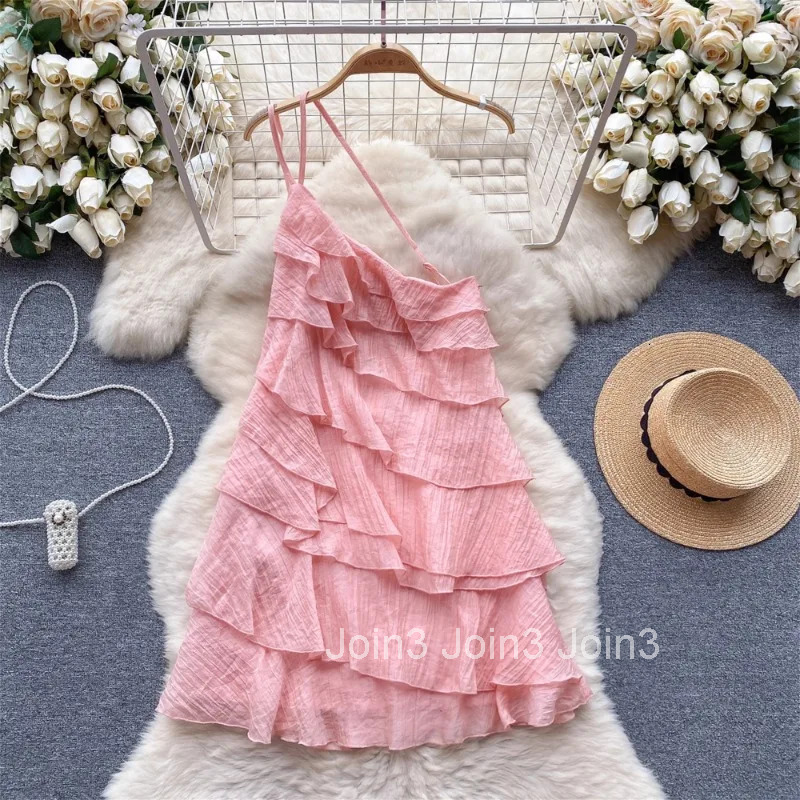 Summer Fashion Elegant Dresses for Women One Shoulder Flounced Edge Sleeveless Skinny Dress French Chic Female Vestidos Dropship