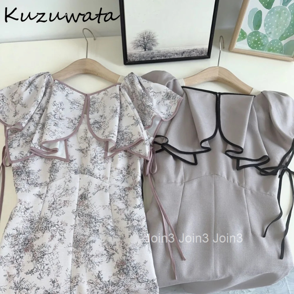 Elegant Ruffled Sleeveless High Waist Robe Slim Fit Print Panelled Pullover Vestidos Japan New Casual Lace Up Dress