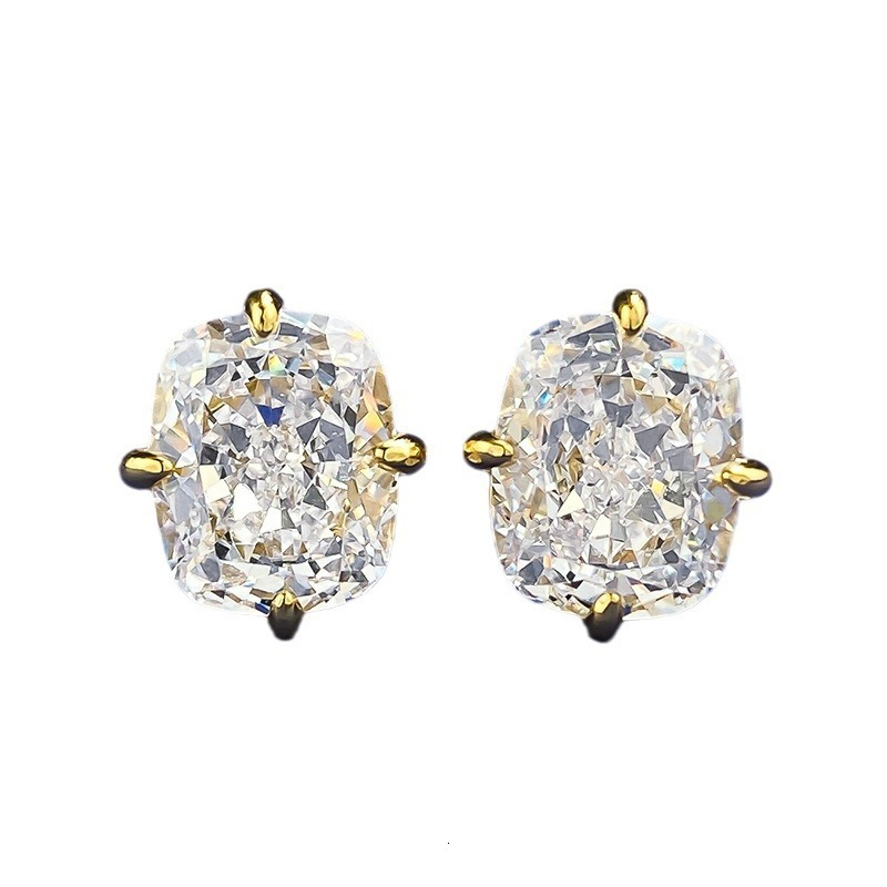 Hui Zhi Yi Jewelry New S Sier Gold-Plated High Carbon 8*10 Cut Zircon Stud Earrings Simple Women