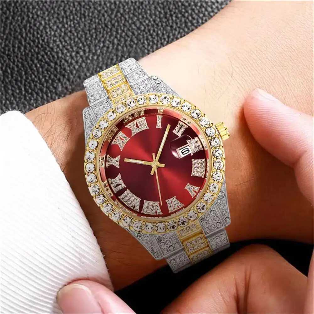 Luxury Full Diamond Men es Fashion Stainless Steel Strap Male Quartz Wristwatch Date Calendar Mens Watch W250806