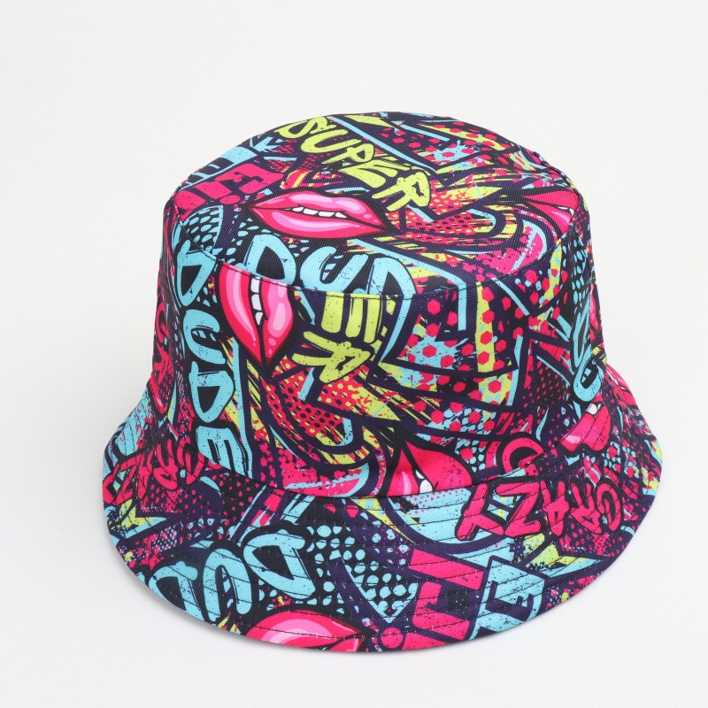 Stage Wear Summer Retro Printing Fisherman Hat Europ American Cartoon Double-sided Basin Hat Outdoor Versatile Sunscreen Bucket Hat