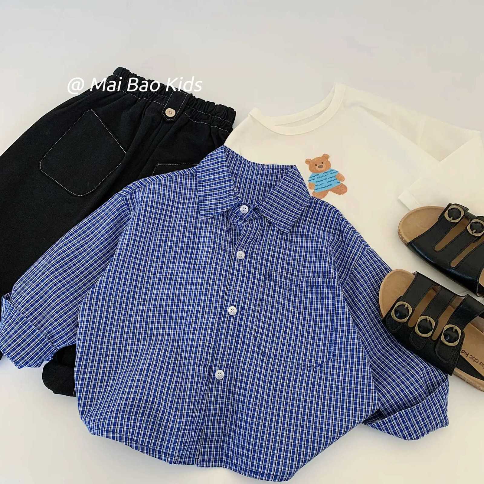 2025 Spring Boys Casual Simple Shirt Handsome Lapel Retro Korean Style Long Sleeve Kids Fashionable Top X250806