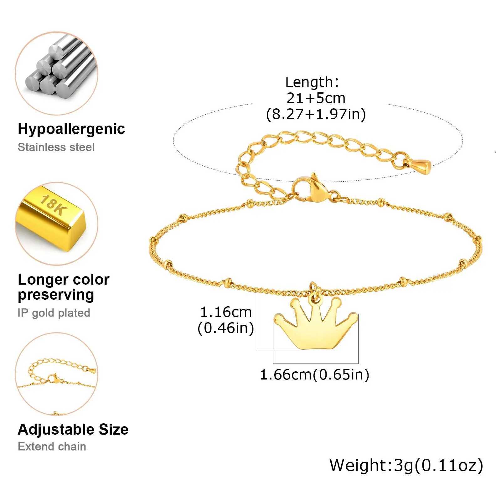 Vnox Classic Gold Plated Stainless Steel Chain Anklet Summer Trendy Crown Foot For Women Girls Not Allergic Jewelry Y250805