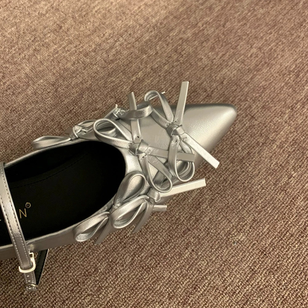 Women Fashion Bowknot Flats Comfort Pointed Toe Dress Mary Jane Shoes with adjustable Buckle Strap for Walking Daily Life 250731