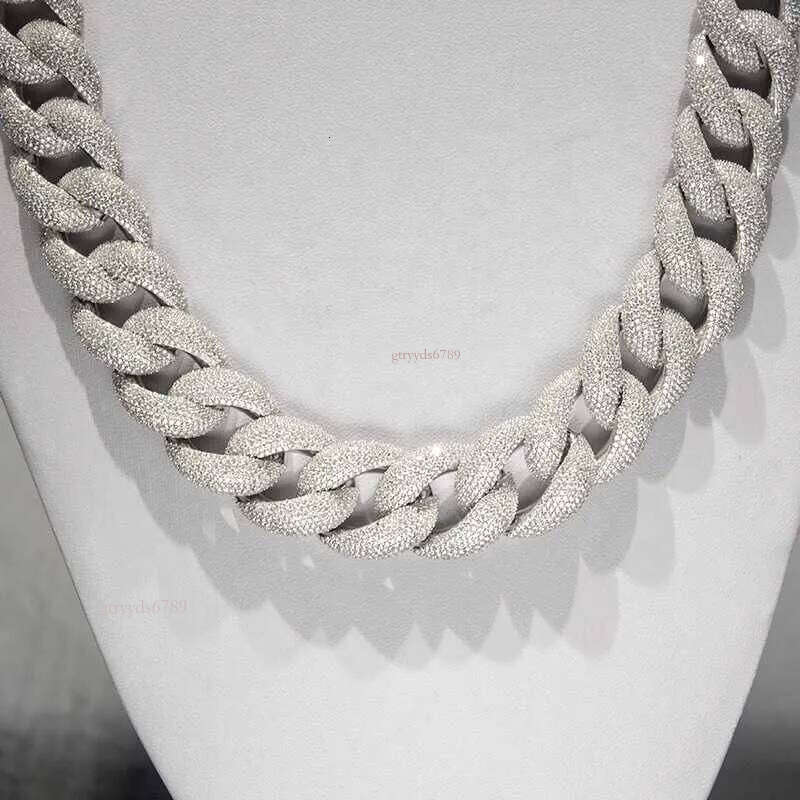 Passed the 100% diamond testSenior Designer Necklace20mm Moissanite Iced Out Dia Sterling Sier Necklace Miami Cuban Link Chain