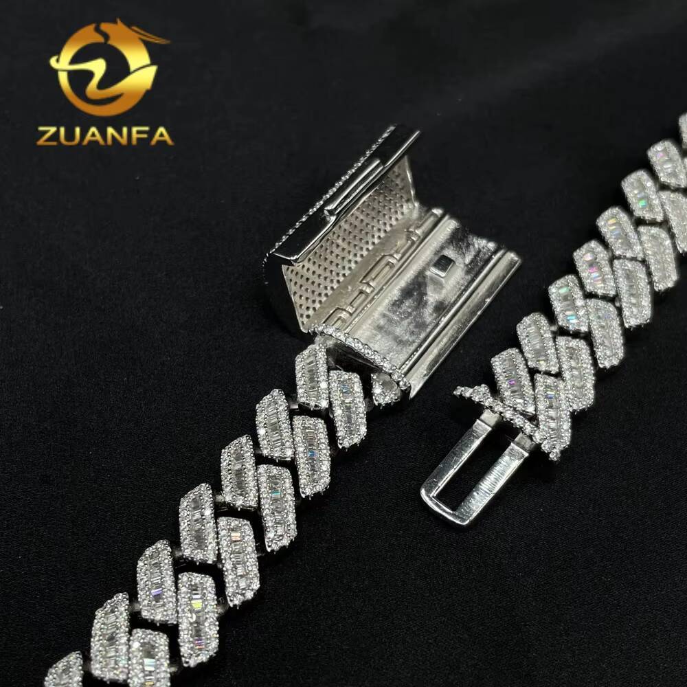 High Quality Hip Hop Jewelry Box Clasp S925 12mm Iced Out Hip Hop VVS Baguette Moissanite Diamond Miami Cuban Link for Men