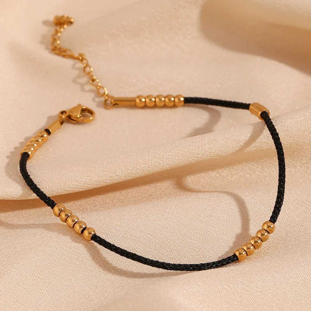 Black Rope 25 Steel Ball Anklet 316L Stainless Steel Jewelry Hypoallergenic 18K Gold Plated Women on the Leg Y250805