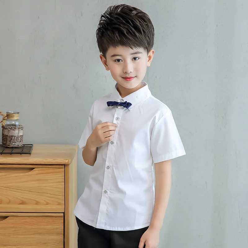 Teenage Boys White Shirt Summer 2022 Cotton Bow Design Boys Shirt Short Sleeve Big Boy Button Down Shirts Children Tie Blouse. X250806